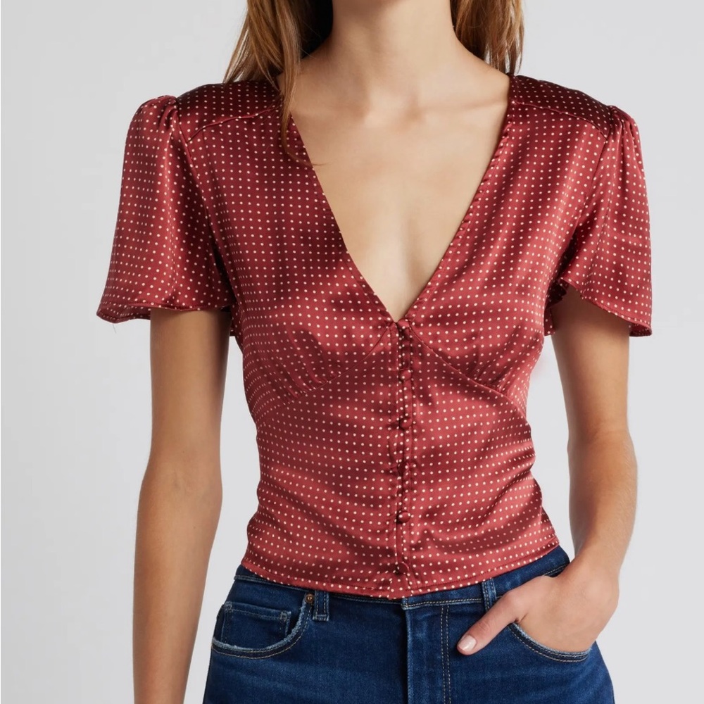 PAIGE Miso Top in Oxblood/Travertine Polka Dot